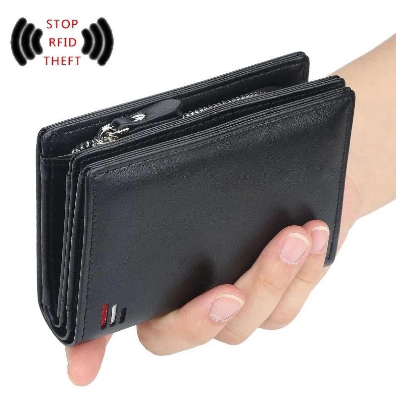 Wallet Men 2022 New Short Credit Card Holder Vintage Coin Pocket Leather Zipper Multifunction Purse Bill | Багаж и сумки