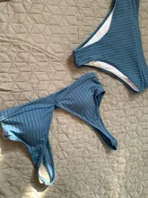 Peachtan-bikinis de cintura alta para mujer, bañador Sexy acanalado liso, traje de baño deportivo para mujer con cuello de pico, bikini a rayas 2021