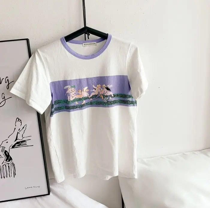 New Baroque Angelic T-shirt short-sleeved women's round neck cotton loose T-shirt