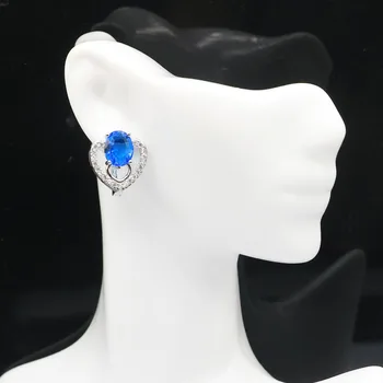 

17x16mm Beautiful Created Heart Shape Paris Blue Topaz White CZ Gift For Sister Silver Earrings