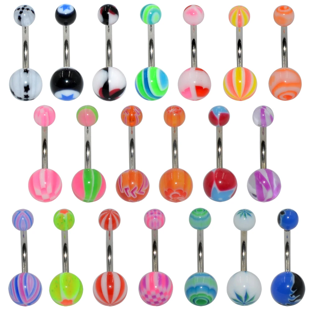 Steel14g Belly Button Rings For Women Girls Colorful Acrylic Ball Screw