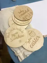 Tarjetas de nacimiento de madera de doble cara para bebés, accesorios de fotos, tarjetas de grabación mensual de nacimiento, regalos de cumpleaños para recién nacidos, 5 uds.