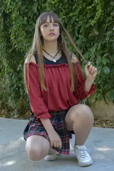 

Wee Woo elastic flared french sleeve shirt in burgundy red japanese korean fashion harajuku kawaii