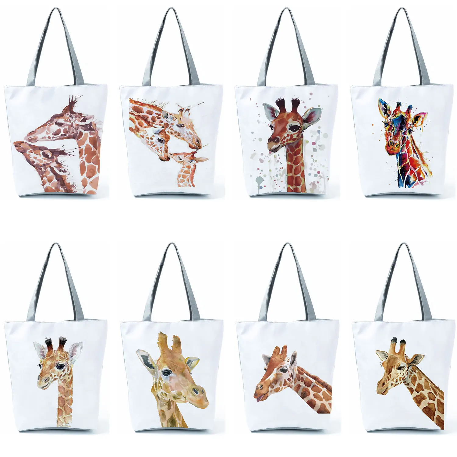 

Large Capacity Watercolor Giraffe Deer Shoulder Bag Casual Wholesale Portable Shopping Bag Tote Bags Print Handbag for Women