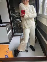 Women Tracksuit Pants Pullovers Sweater-Set Spring Wide-Legs Warm Turtleneck Autumn JXMYY