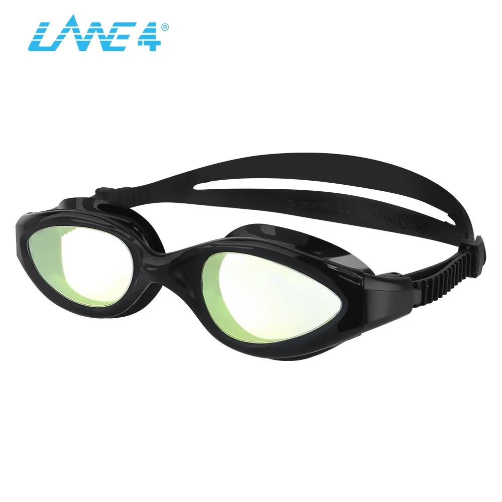 LANE4 Swimming Goggles Mirror Curved Lenses One-piece Frame Triathlon UV Protection for Women Men 93210