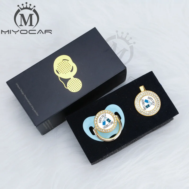 MIYOCAR на заказ любой тест День отца Золотой bling соска и соска клип черный BPA бесплатно пустышка bling уникальный дизайн P-FD