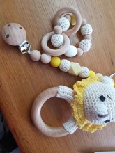 Sonajero de ganchillo para bebé, alce, zorro, oso, sonajero mordedor con campanas, anillos de madera para juguete educativo Montessori recién nacidos, juguetes para bebés