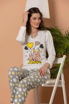 

STRAWBERRY Women 'S Printed Long Sleeve Pajamas Suit