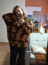 V-hanver-Sudadera con capucha para mujer, suéter con patrón de oso, de felpa cálida, Estilo Vintage coreano, holgado, para invierno, 2020