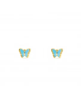 

Earrings Bebe or girl gold enamelled Butterfly Blue