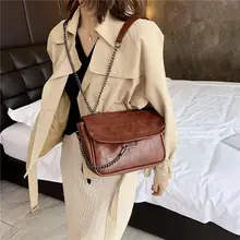 Модная сумка через плечо, Ретро стиль, женские сумки через плечо из искусственной кожи, элегантные, вместительные, одноцветные, с цепочкой, на каждый день, сумка-мессенджер