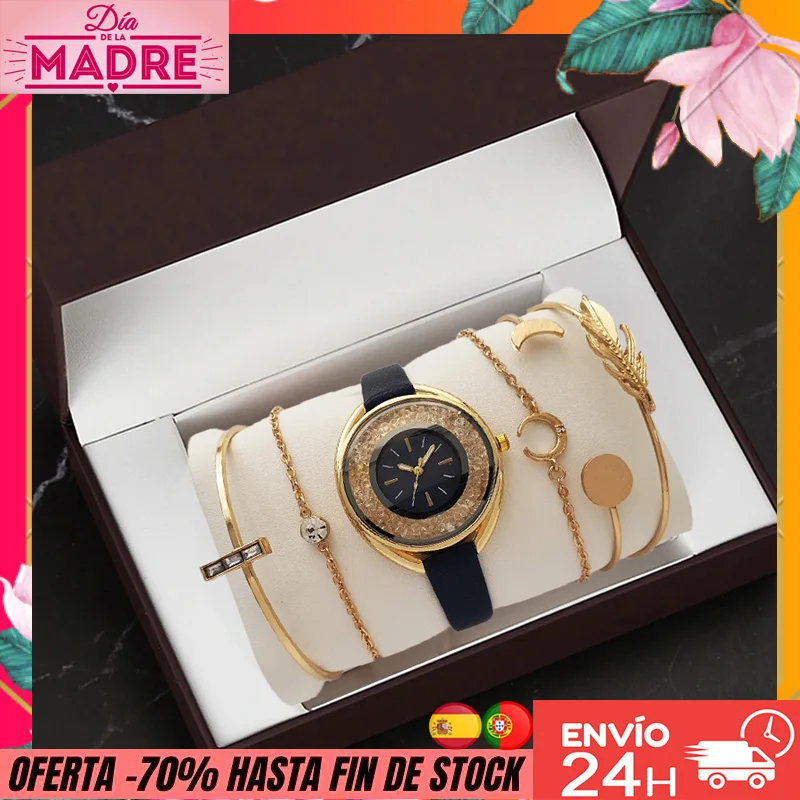 Set 6pcs reloj alta calidad, Regalo especial Dia de la Madre, Envío Rápido, Reloj mujer de Lujo para regalar,Pulseras doradas