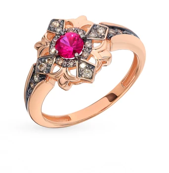 

Gold ring with cognac diamonds and Ruby sunlight sample 585