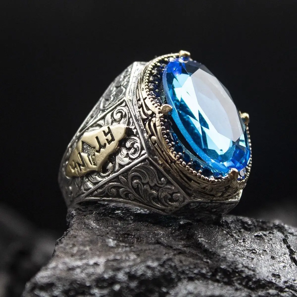 AquamarineGemstone925SterlingCustomizedLuxurySilverRingforMen