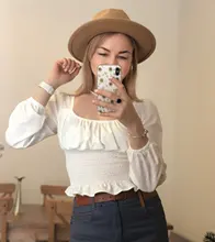 Short Blouses Womens Tops Long-Sleeve Vintage Square-Collar Casual Simple New Bow Solid