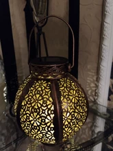 Solar-Lanterns Garden-Lights-Decor Fence Handle Hanging Tree Patio Bronze Retro Hollow