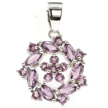 

28x19mm Luxury Flowers Created Purple Amethyst CZ Wedding Woman's Silver Pendant