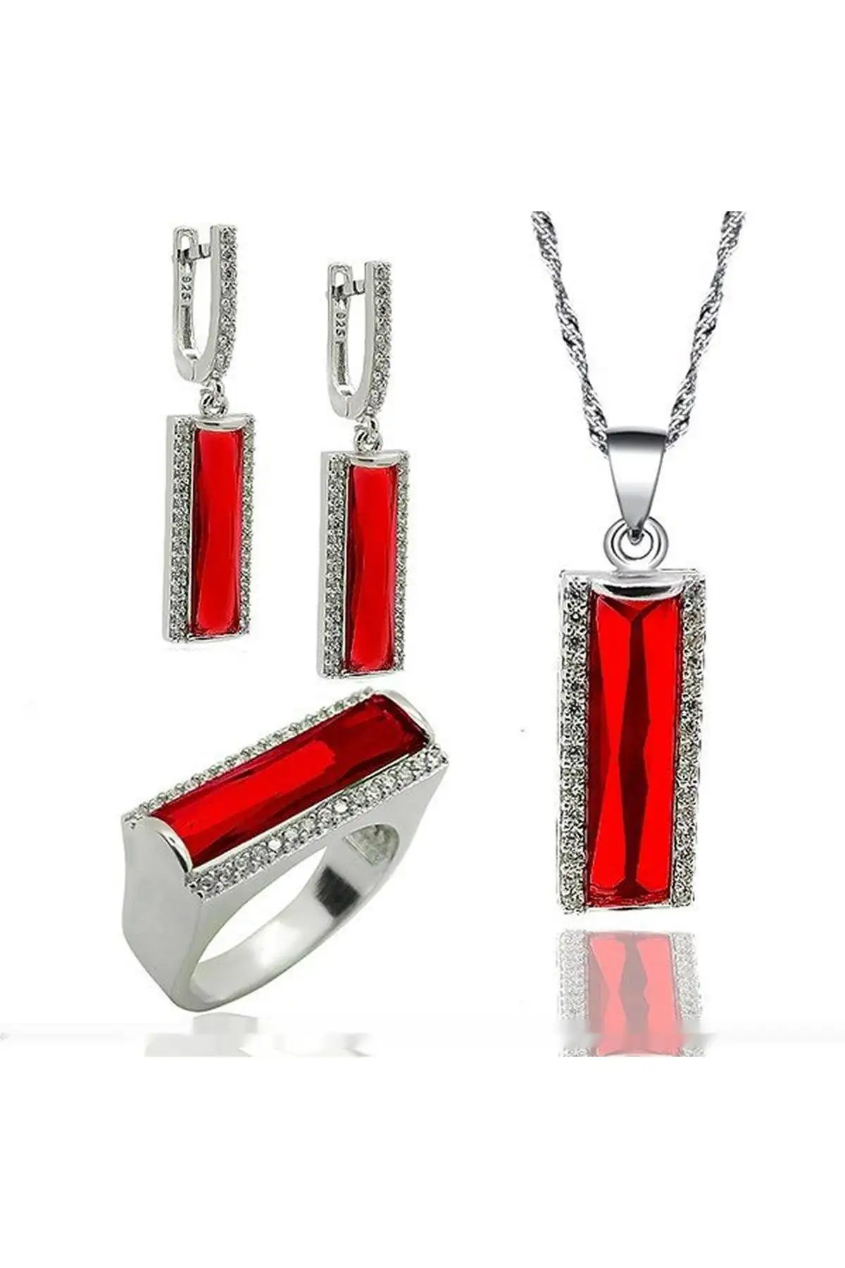 

Silver Red Garnet Cubic Zirconia Triple Set