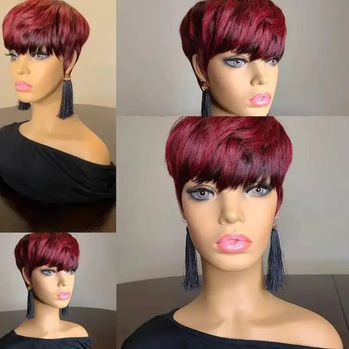 WIGERA Synthetic Short Curly Pixie Cut  Bob Wig Glond Brown/ Black/Wine Red Hair  Colored Wigs For Women
