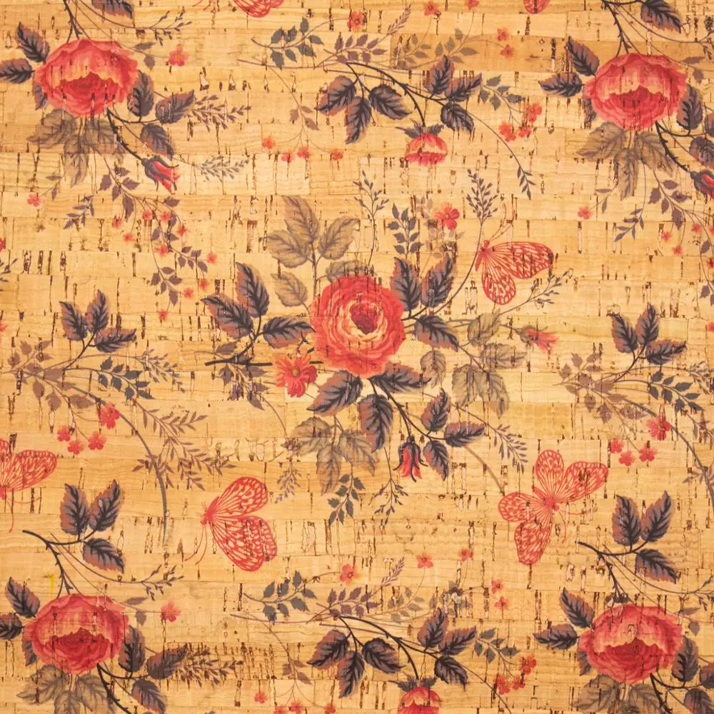 Из Португалия пробковая ткань с рисунком Скорпион, цветок, птица ткань пробковая текстильная COF-201