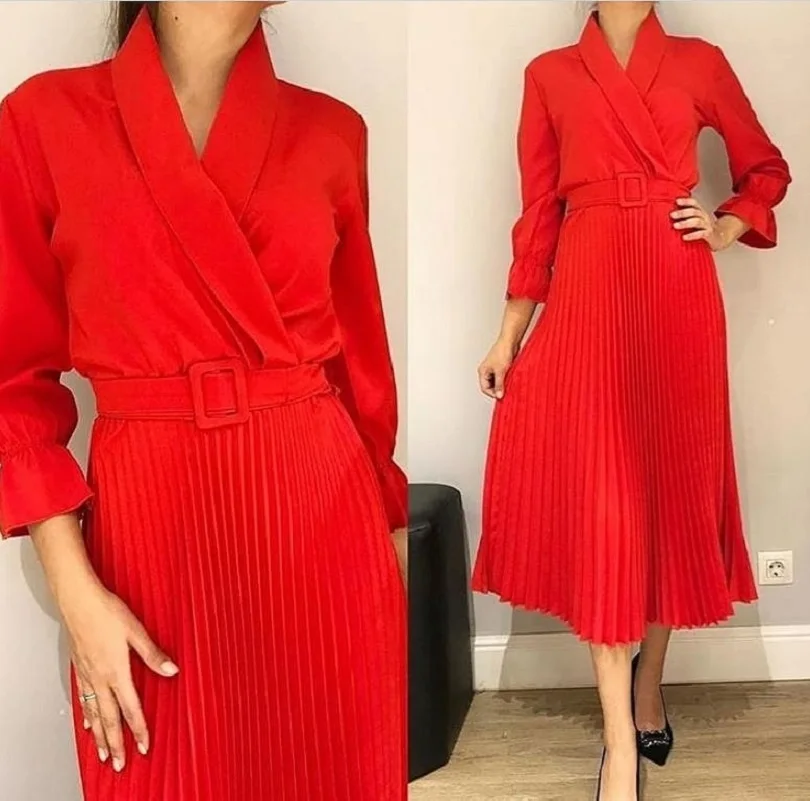 Праздничное платье с плиссированной юбкой Арт. 21146 Sweetyredshop - Цвет: Красный