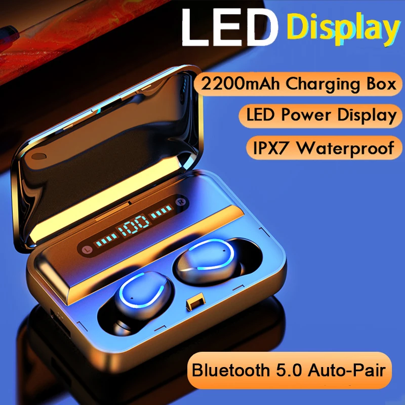Günstige Wireless Bluetooth Kopfhörer Led anzeige Drahtlose Kopfhörer Hifi Drahtlose Ohrhörer Bluetooth 5,0 Sport Headset mit Mikrofon