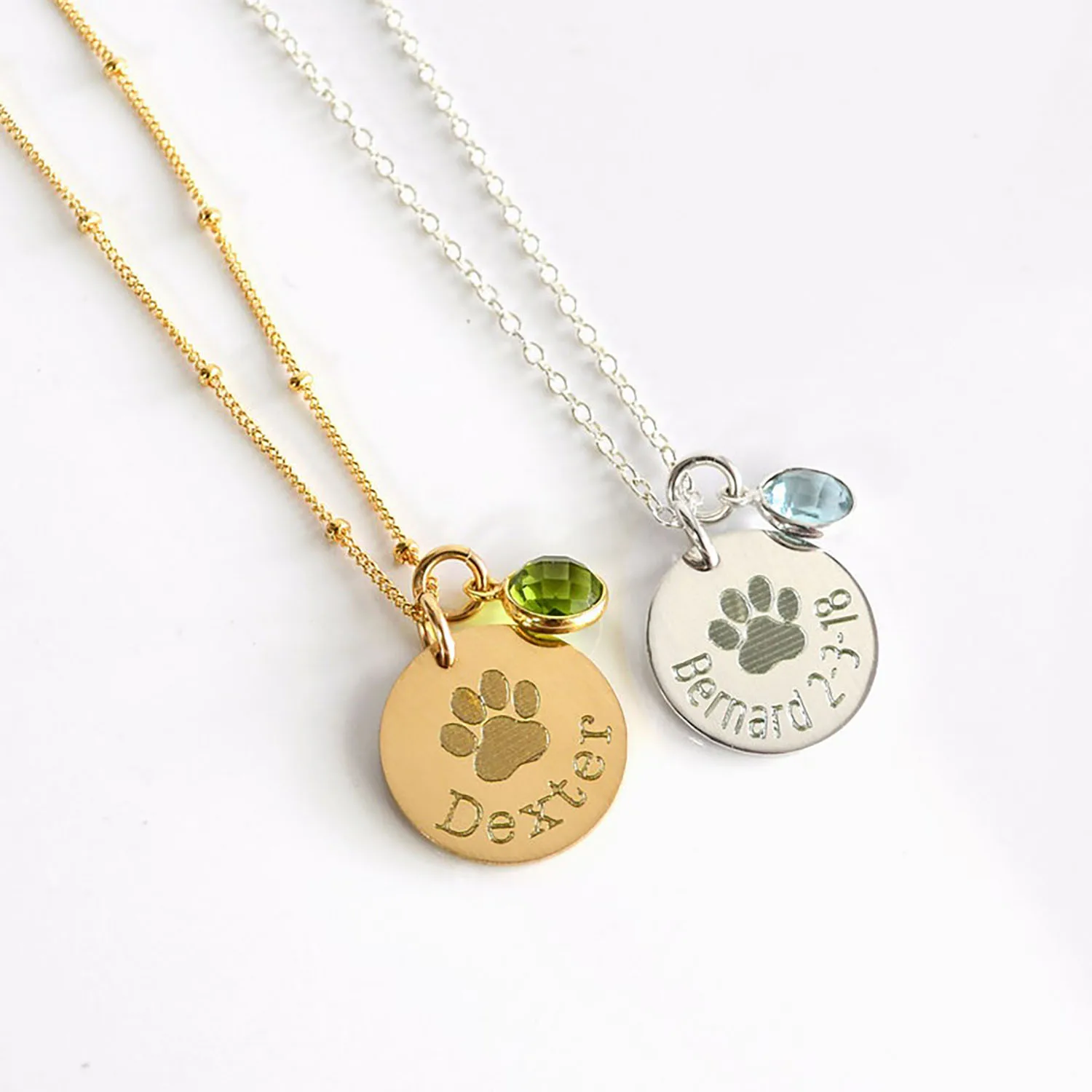 Collana Personalizzata Con Nome Dell'Animale Domestico Collana Personalizzata Con Stampa Della Zampa Di Birthstone Intaglio Profondo Memory Dog Pet Me