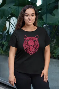 

Angemiel Wear Pink Sinirli Lion Black Women Cotton Large Size T-Shirt