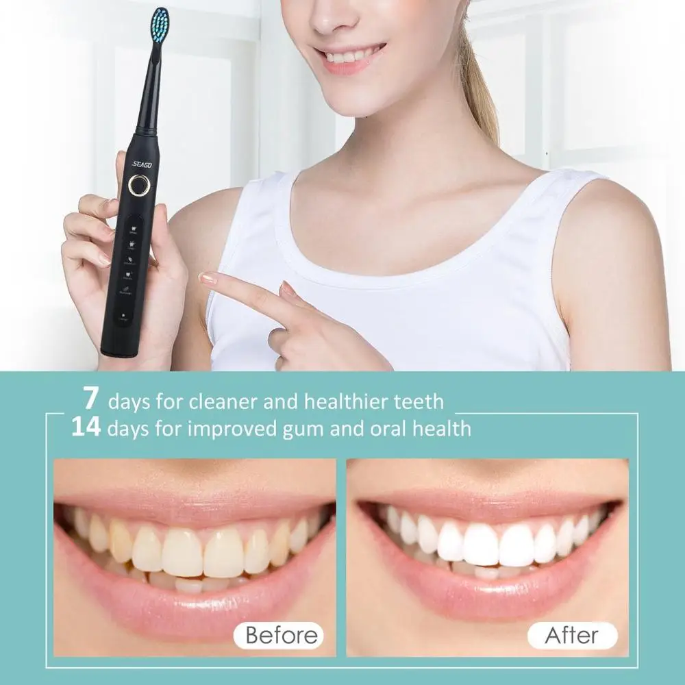 Seago SG-507 USB Rechargeable Sonic Electric Toothbrush Adult Waterproof Deep Clean Teeth Whitening Brush + 2 Replacement Heads Seago SG-507 USB Rechargeable Sonic Electric Toothbrush Adult Waterproof Deep Clean Teeth Whitening Brush + 2 Replacement Heads
