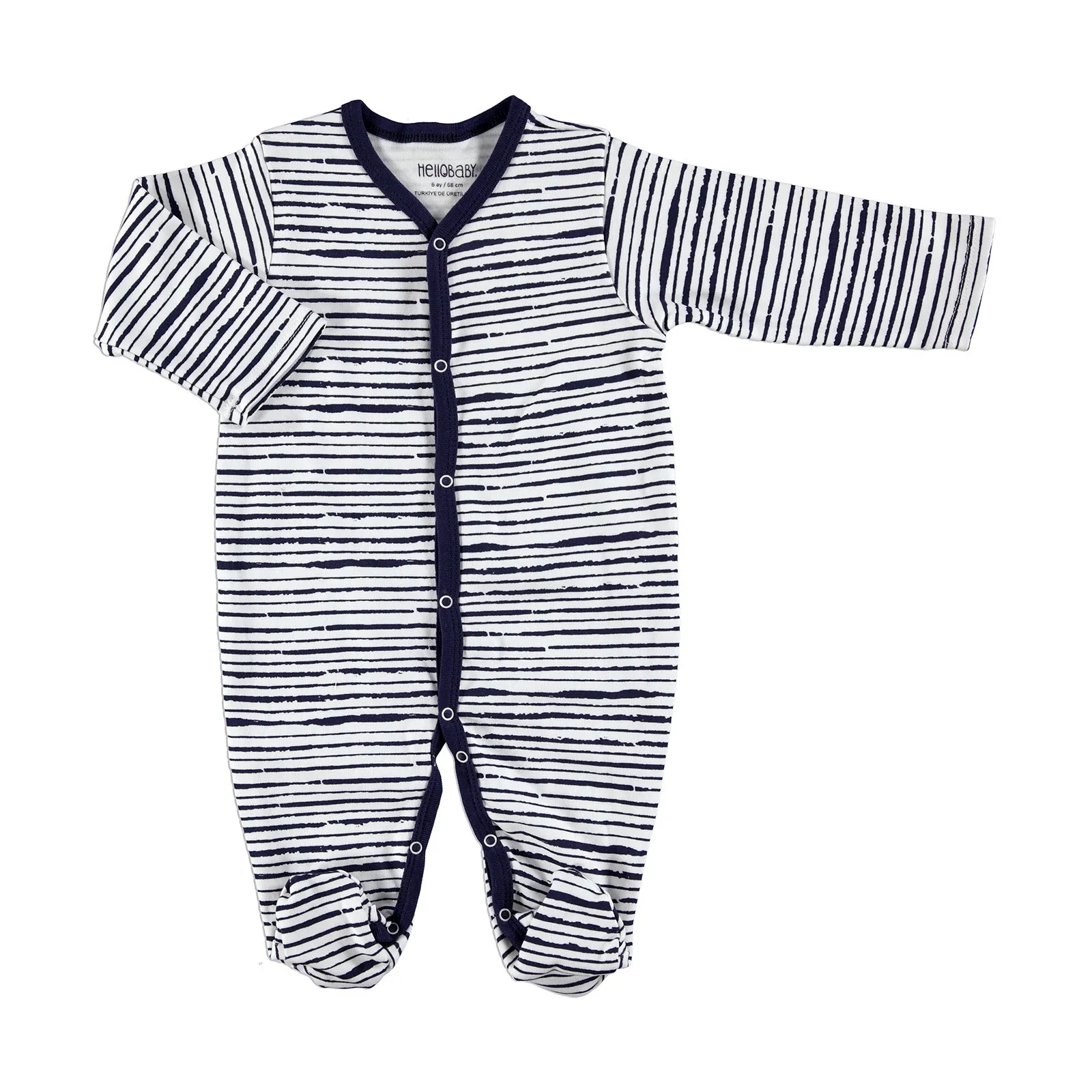 

ebebek HelloBaby Teddy Bear Theme Baby Snap Striped Footed Romper
