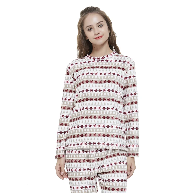 PimpamTex - Women's Autumn Winter Coral Long Sleeved Pyjama Set, Warm Winter Coral Printed Pyjama Set, Perfect Christmas Gift Elena