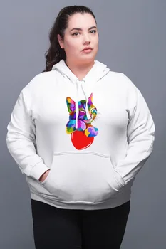 

Angemiel Wear Colorful Heart Wrapped Cat White Women 'S Hooded Sweatshirt