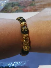 Pulsera de Feng Shui con cuentas de obsidiana, pulsera negra con abalorios de piedra obsidiana, con símbolo de Pixiu, pulsera de la buena suerte, para hombres y mujeres