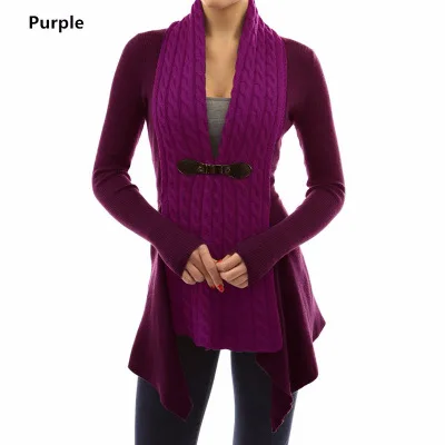 Purple Новое поступление модный сексуальный осенний и зимний однотонный теплый свитер женский шарф воротник кардиган куртка - Цвет: Purple