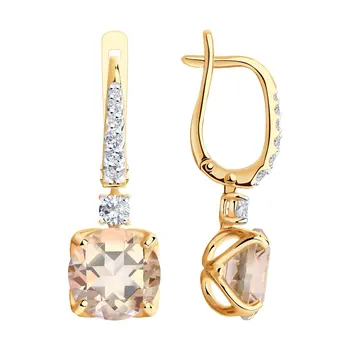 

Sokolov drop earrings with stones in gold with Swarovski Crystals Topaz and Swarovski cubic zirconia, fashion jewelry, 585, women's male, long earrings