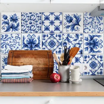 

Packaging 24 tile size 20x20 cm Made in Italy PVC bathroom & kitchen Stickers design Arabic style light blue