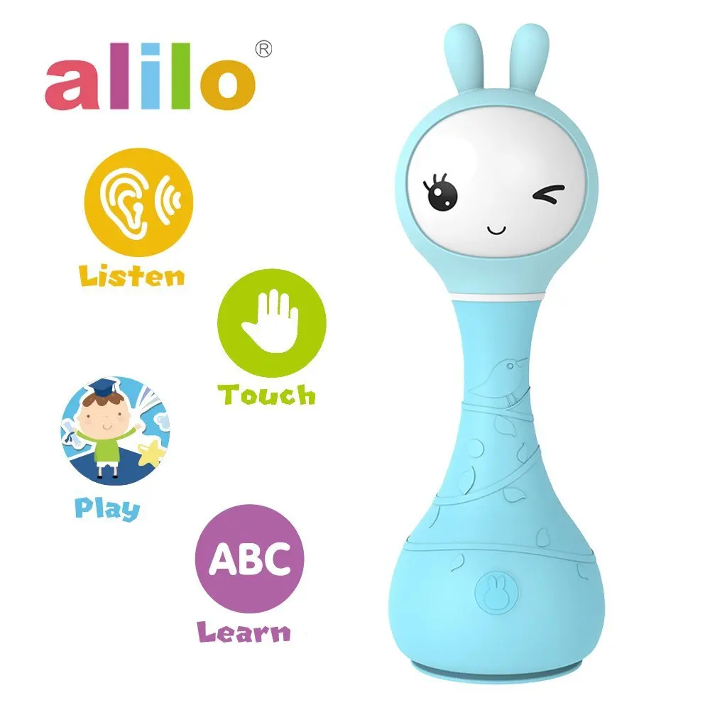 Alilo-conejo inteligente R1 para recién nacido, juguete de sonajero electrónico con cuentos, reproductor de música de aprendizaje a Color