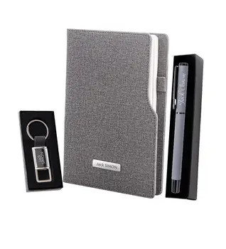 

Personalized Gray Notebook & Thermo-Skinned Metal Key Chain & Metal Roller Pen