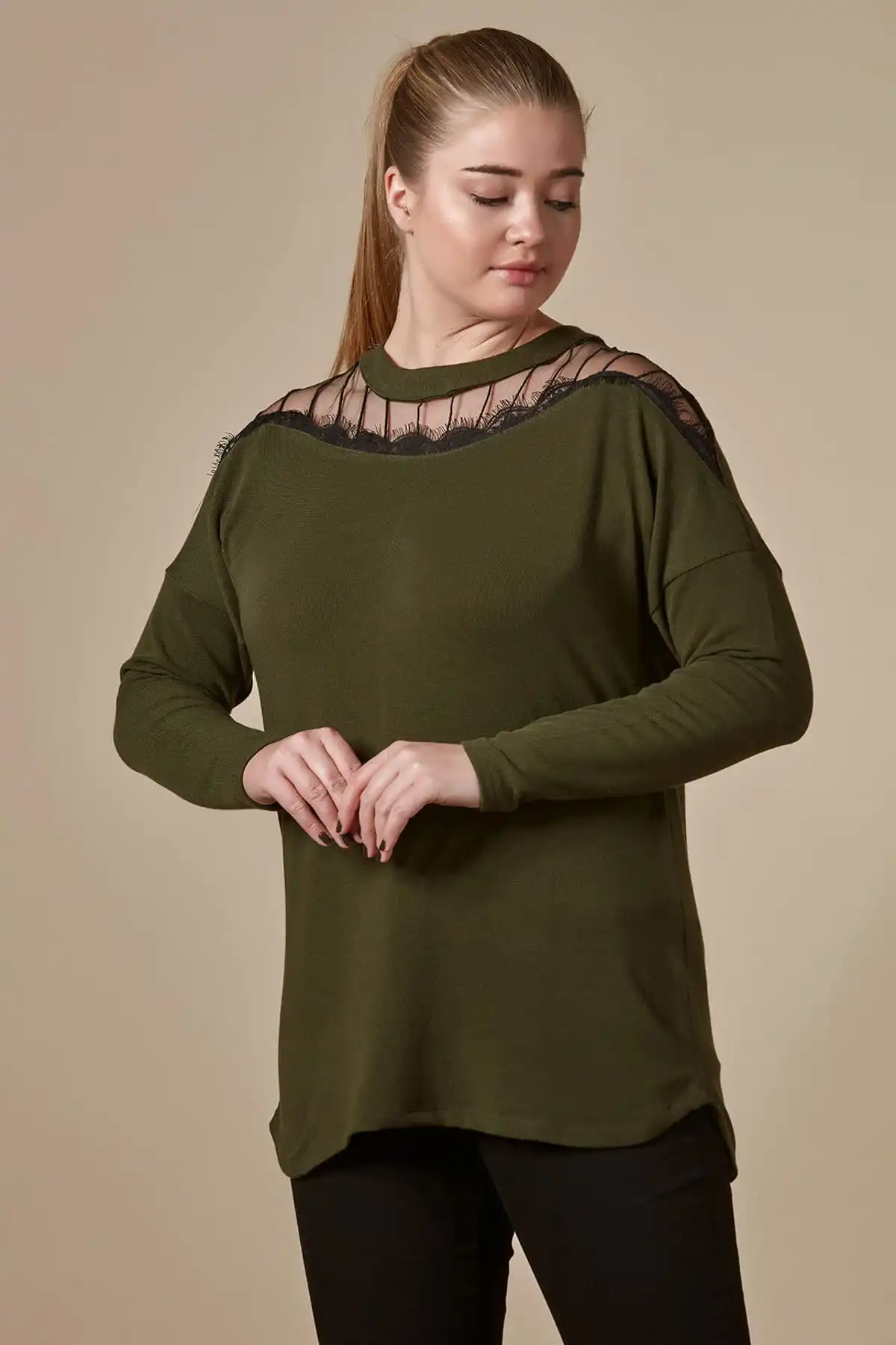 RMG женщины воротник тюль подробная блузка 6445