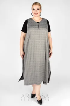 

Sundress artessa plus size, spaghetti straps, midi length, from крепдешина.