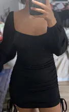 Blanco vestido ajustado de manga larga de las mujeres de verano hombro Mini vestido Sexy lazo fruncido Puff, manga corta vestido de fiesta negro