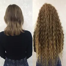 Noble rizado Ombre pelo mechones de cabello sintético Super largo rizado 1 Uds 28 -32 Rubio marrón mechones con extensiones de cabello