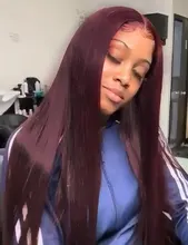 Topodmido rojo oscuro 99j Color frente de encaje pelucas con minimechones 13x4 recto pelucas de cabello humano Remy peruano Cierre de encaje de pelo peluca