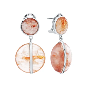 

Silver earrings with quartz sunlight sample 925