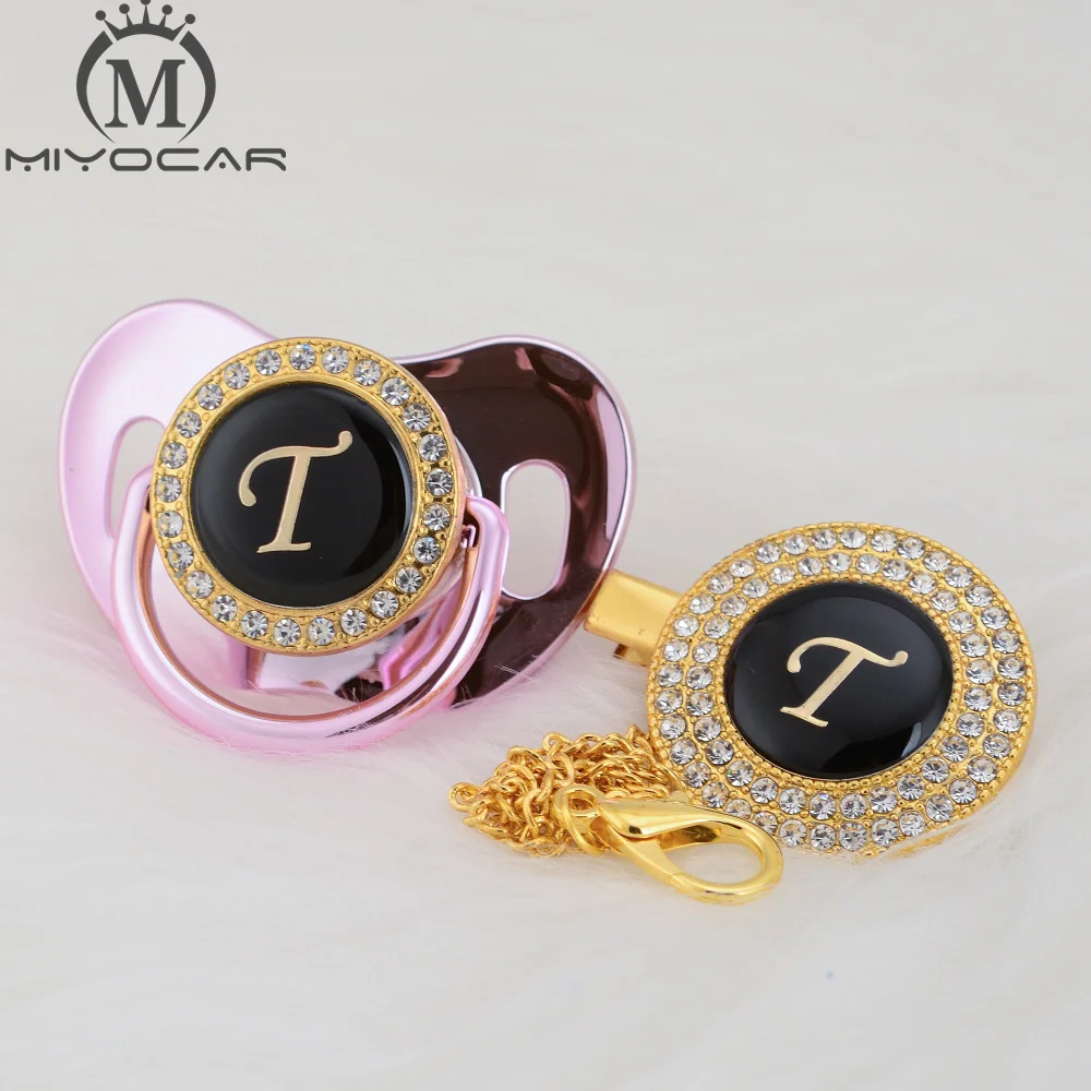 MIYOCAR имя инициалы буквы T элегантный Серебряный bling соска и пустышка Клип BPA бесплатно пустышка bling уникальный дизайн SGS пройти LT