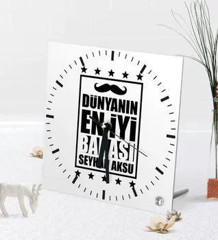 

Personalized World Best Father Desktop Square Glass Saat-5