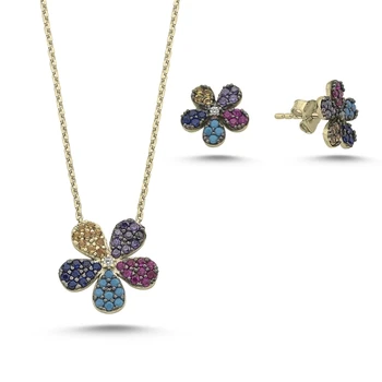 

Kutaydan Colorful Zircon Daisy Set 925 Sterling Silver Made in Turkey