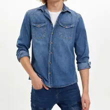 DeFacto Мужская джинсовая рубашка с длинным рукавом, мужские джинсовые топы с отложным воротником и карманами, повседневные рубашки для осени Spring-M0600AZ19AU