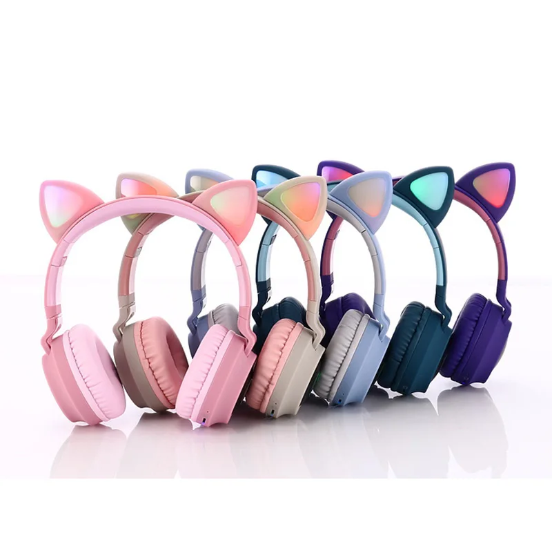 KL05 Cute Cat Ear Bluetooth 5 0 Headphones Foldable On Ear Stereo Wireless Headset with Mic LED Light